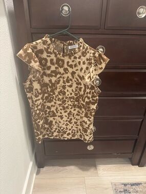 Boutique Leopard-Print Ruffle Sleeve Blouse in Brown